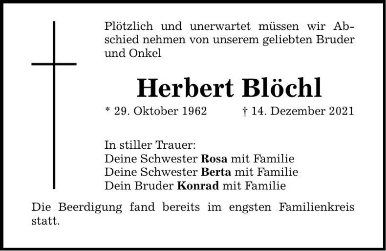 Traueranzeige Herbert Blöchl