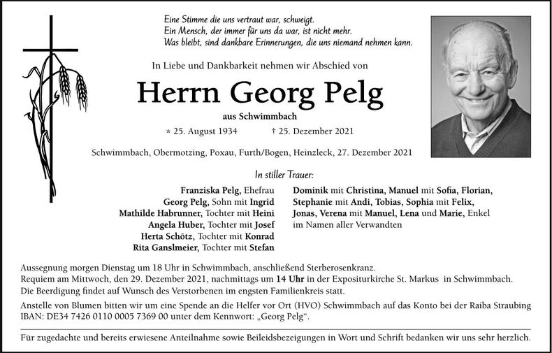 Traueranzeige Georg Pelg