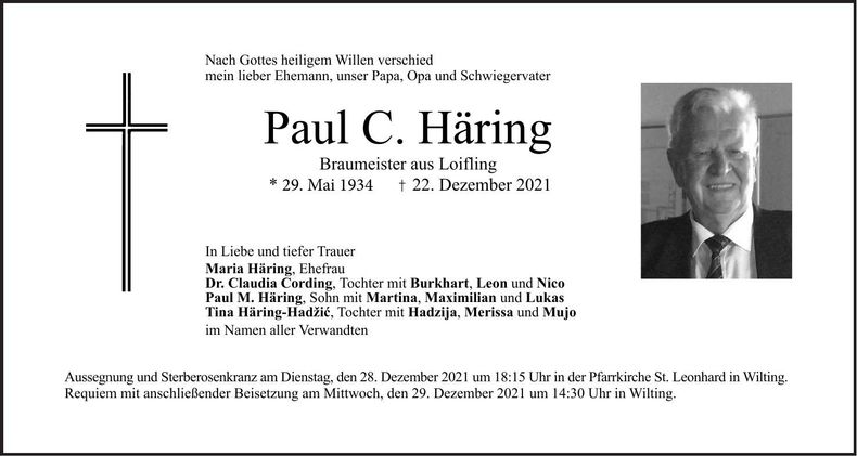 Traueranzeige Häring Paul C.