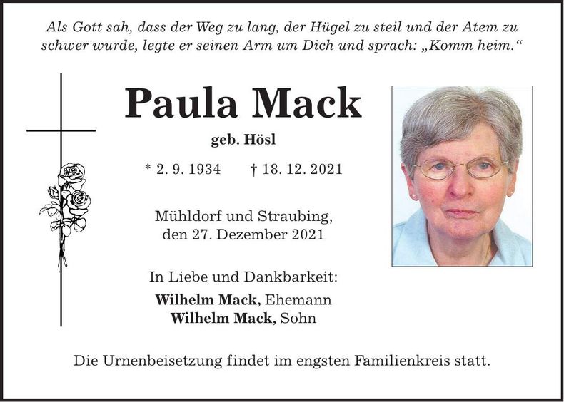 Traueranzeige Paula Mack