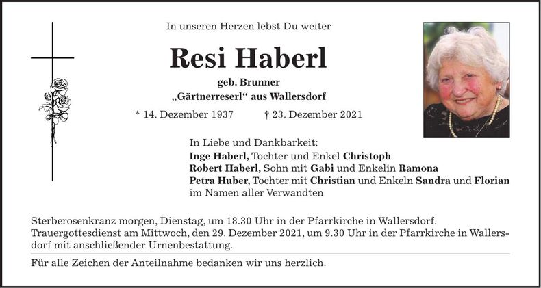 Traueranzeige Resi Haberl