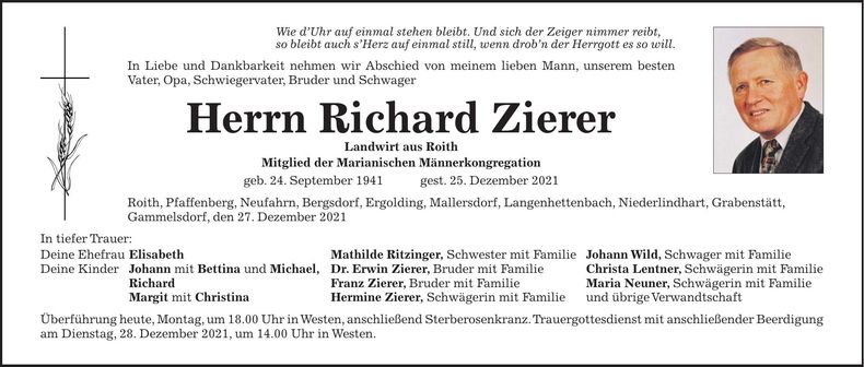 Traueranzeige Richard Zierer