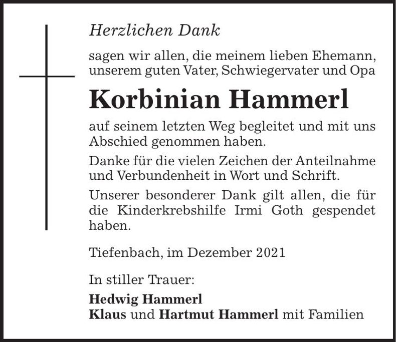 Traueranzeige Korbinian Hammerl