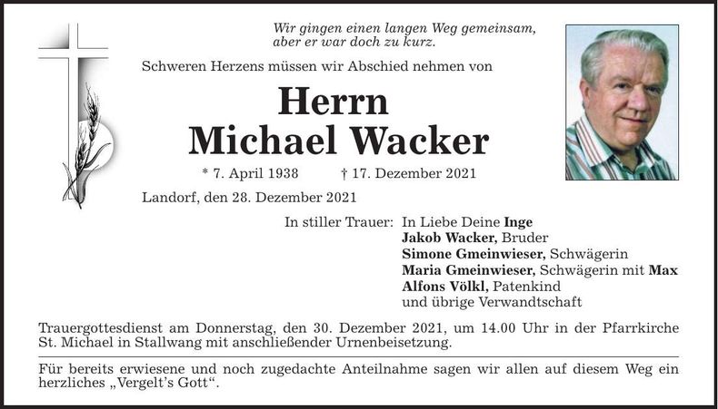 Traueranzeige Michael Wacker