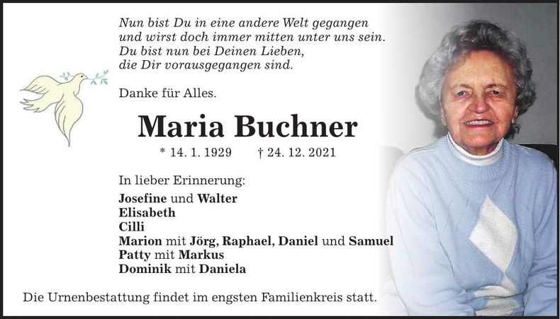Traueranzeige Maria Buchner