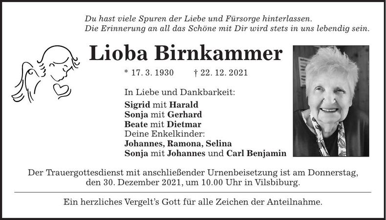 Traueranzeige Lioba Birnkammer