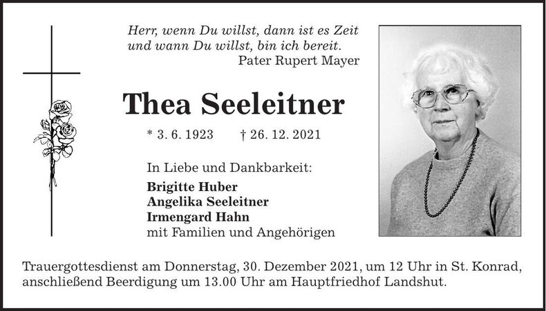 Traueranzeige Thea Seeleitner