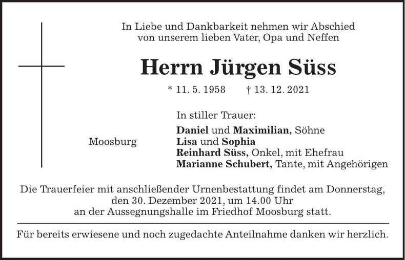 Traueranzeige Jürgen Süss