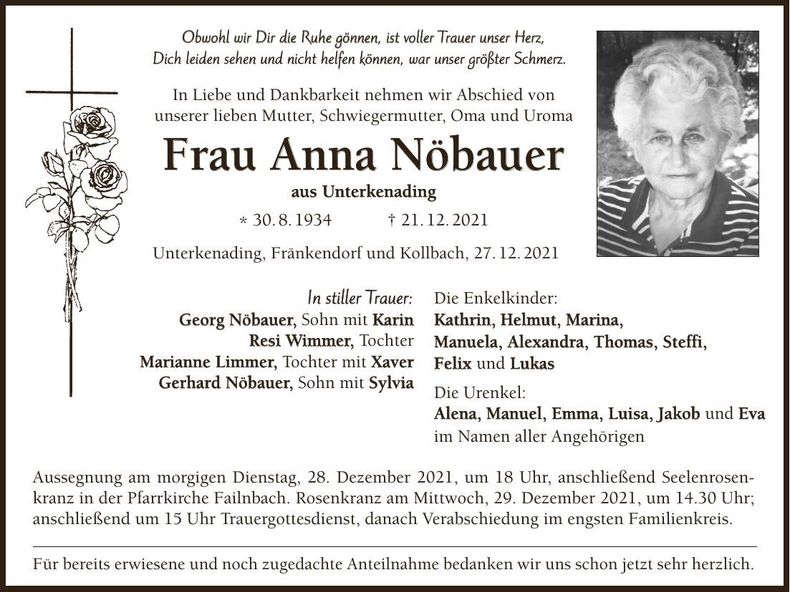 Traueranzeige Anna Nöbauer