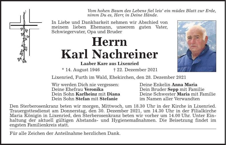 Traueranzeige Karl Nachreiner