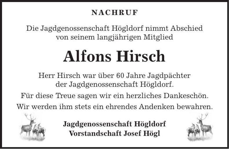 Traueranzeige Alfons Hirsch