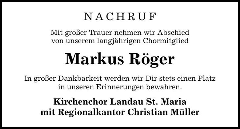 Traueranzeige Markus Röger