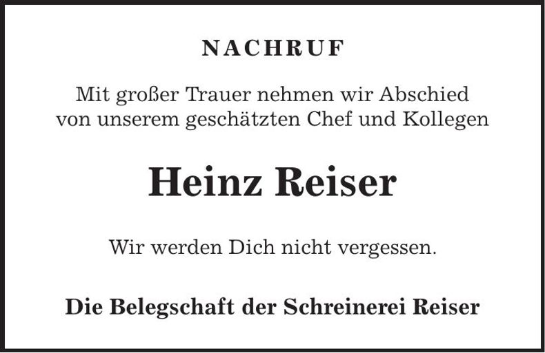 Traueranzeige Heinz Reiser