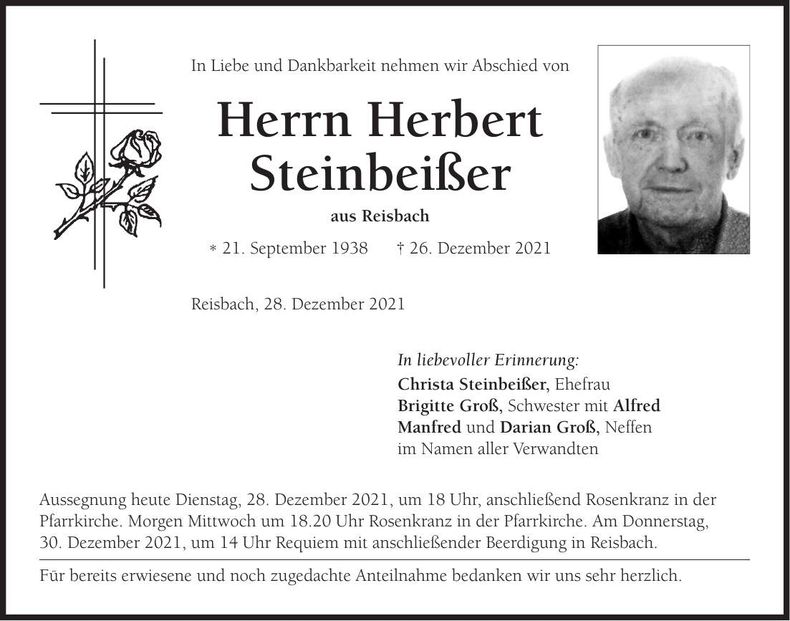 Traueranzeige Herbert Steinbeißer