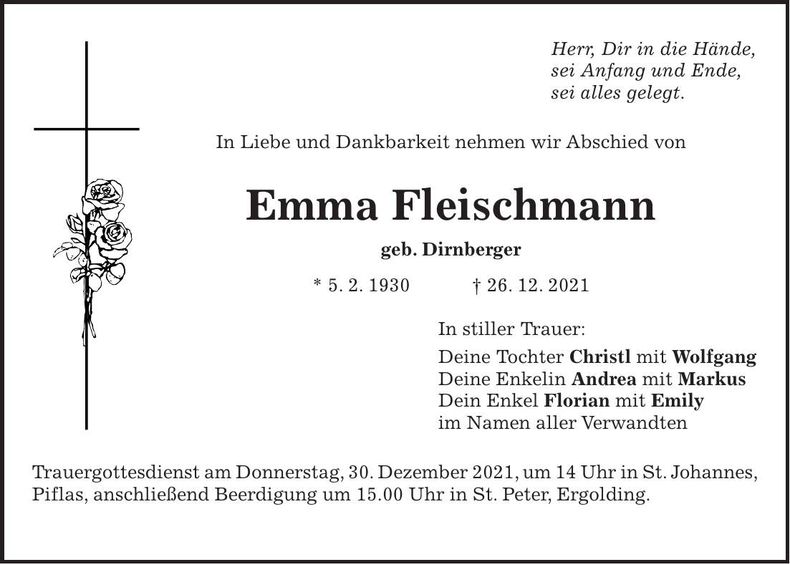 Traueranzeige Emma Fleischmann
