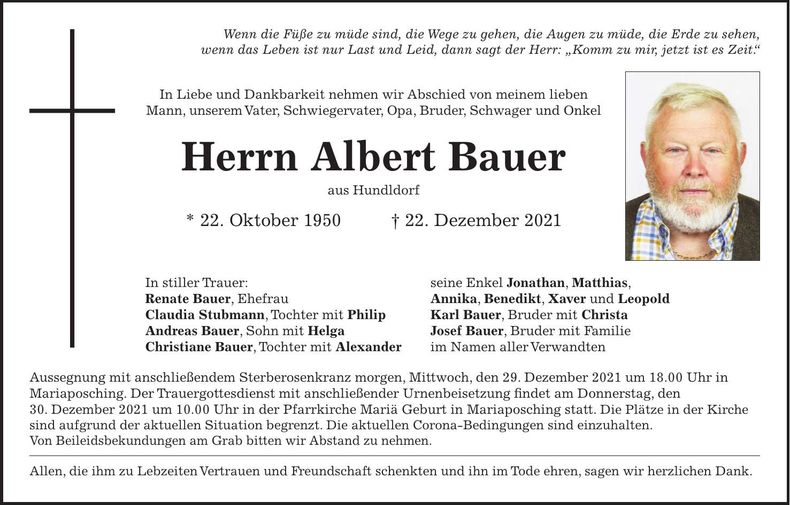 Traueranzeige Albert Bauer