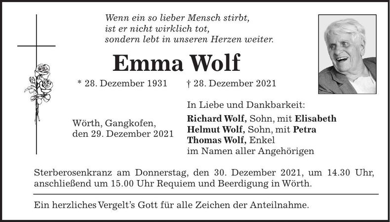 Traueranzeige Emma Wolf