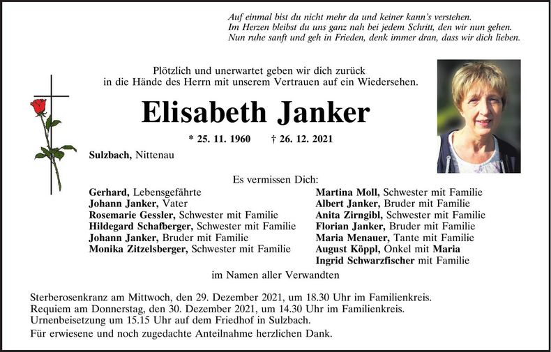 Traueranzeige Janker Elisabeth