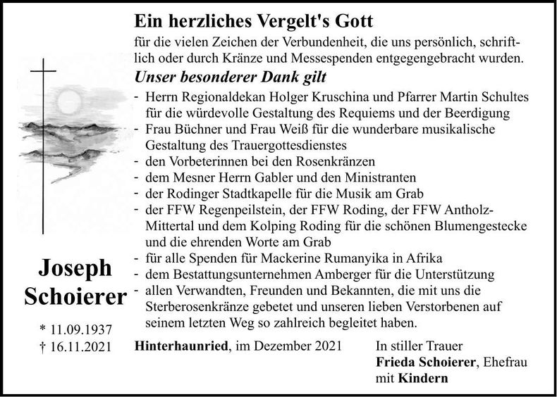 Traueranzeige Joseph Schoierer
