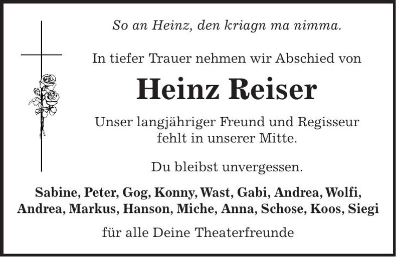 Traueranzeige Heinz Reiser