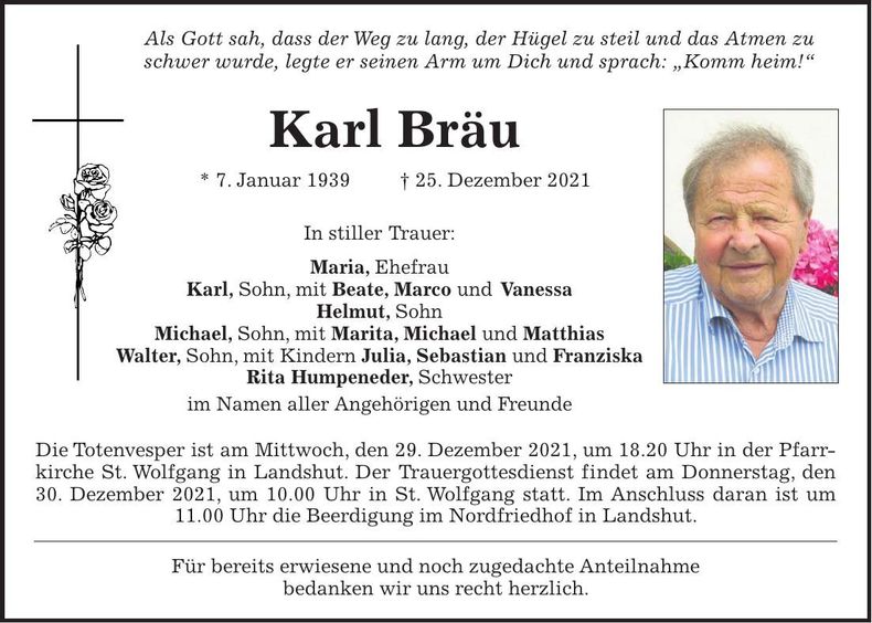 Traueranzeige Karl Bräu