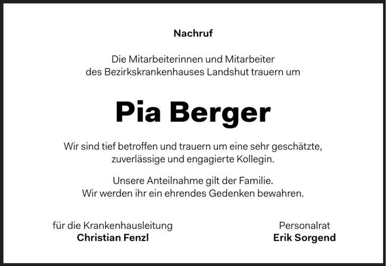 Traueranzeige Pia Berger
