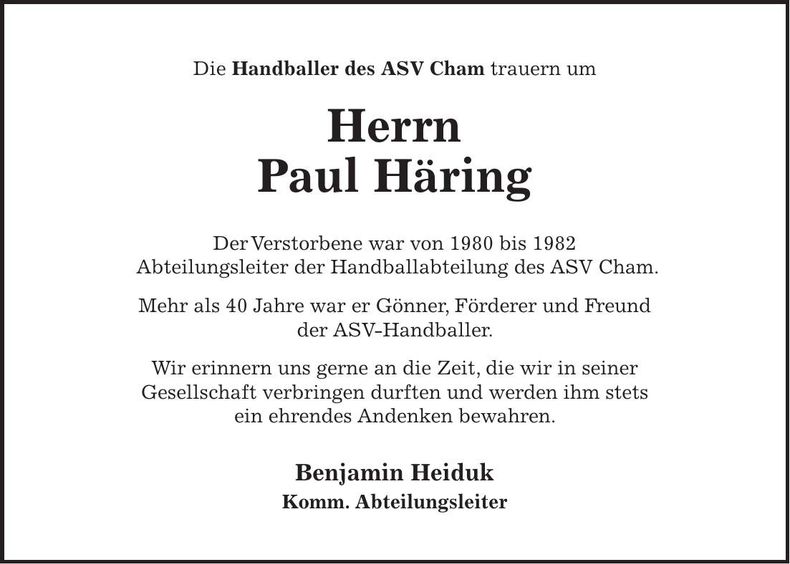 Traueranzeige Paul Häring