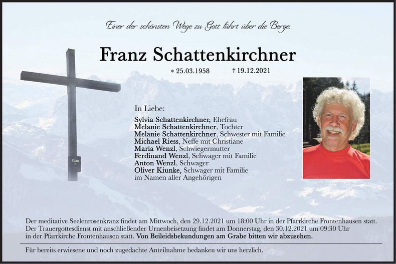 Traueranzeige Franz Schattenkirchner