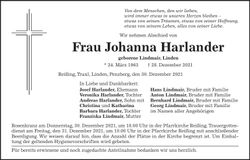 Traueranzeige Johanna Harlander