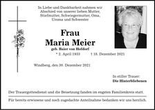 Traueranzeige Maria Meier
