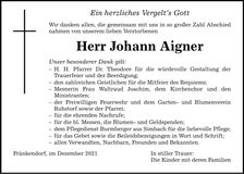 Traueranzeige Johann Aigner