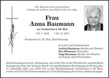 Traueranzeige Anna Baumann