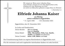 Traueranzeige Elfriede Johanna Kaiser