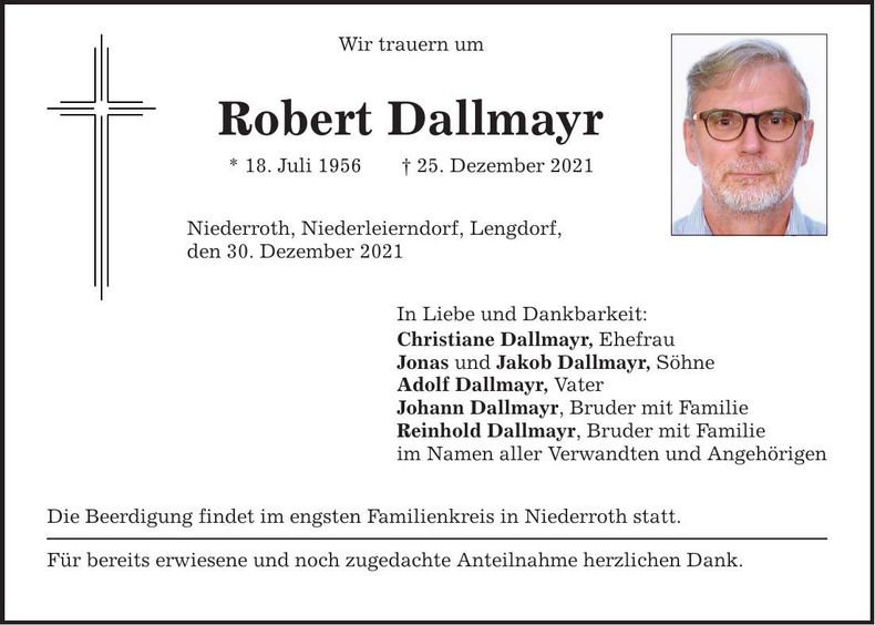 Traueranzeige Robert Dallmayr