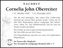 Traueranzeige Cornelia Oberreiter