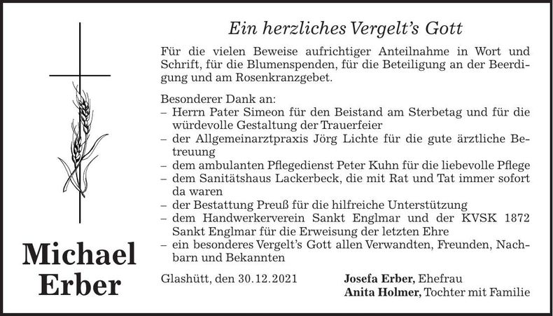 Traueranzeige Michael Erber