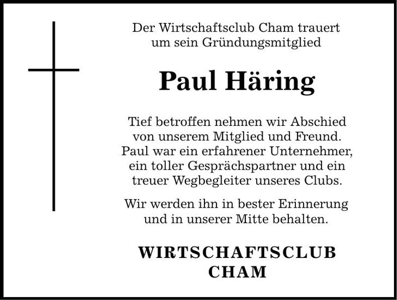 Traueranzeige Paul Häring