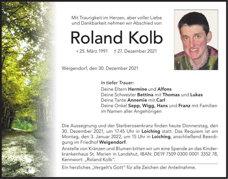 Traueranzeige Roland Kolb