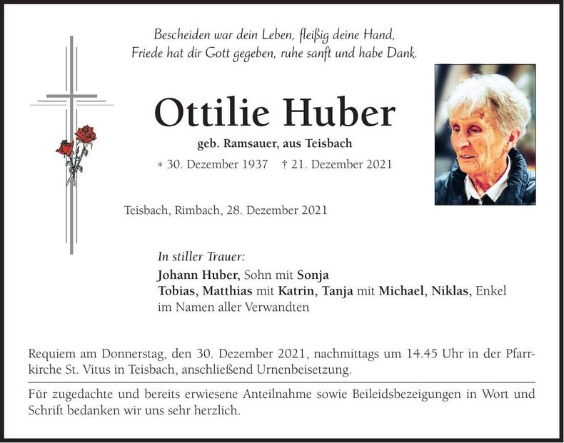 Traueranzeige Ottilie Huber