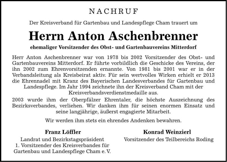 Traueranzeige Anton Aschenbrenner