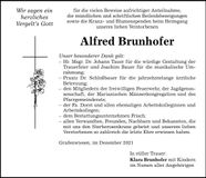 Traueranzeige Alfred Brunhofer