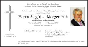 Traueranzeige Siegfried Morgenfrüh