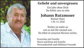 Traueranzeige Johann Rutzmoser