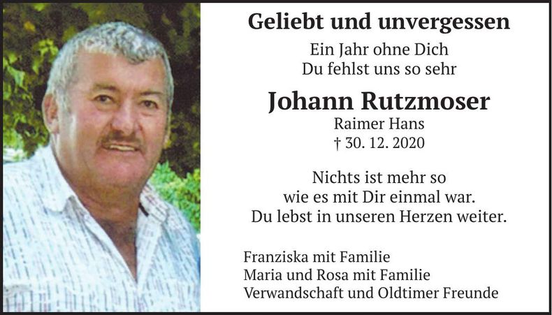 Traueranzeige Johann Rutzmoser