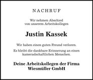 Traueranzeige Justin Kassek