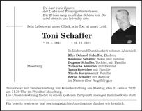 Traueranzeige Toni Schaffer