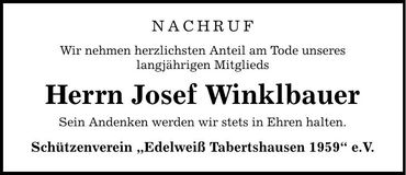 Traueranzeige Josef Winklbauer