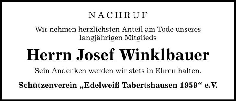 Traueranzeige Josef Winklbauer