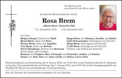 Traueranzeige Rosa Brem