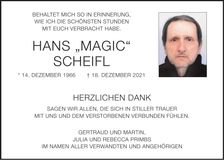 Traueranzeige Hans Scheifl